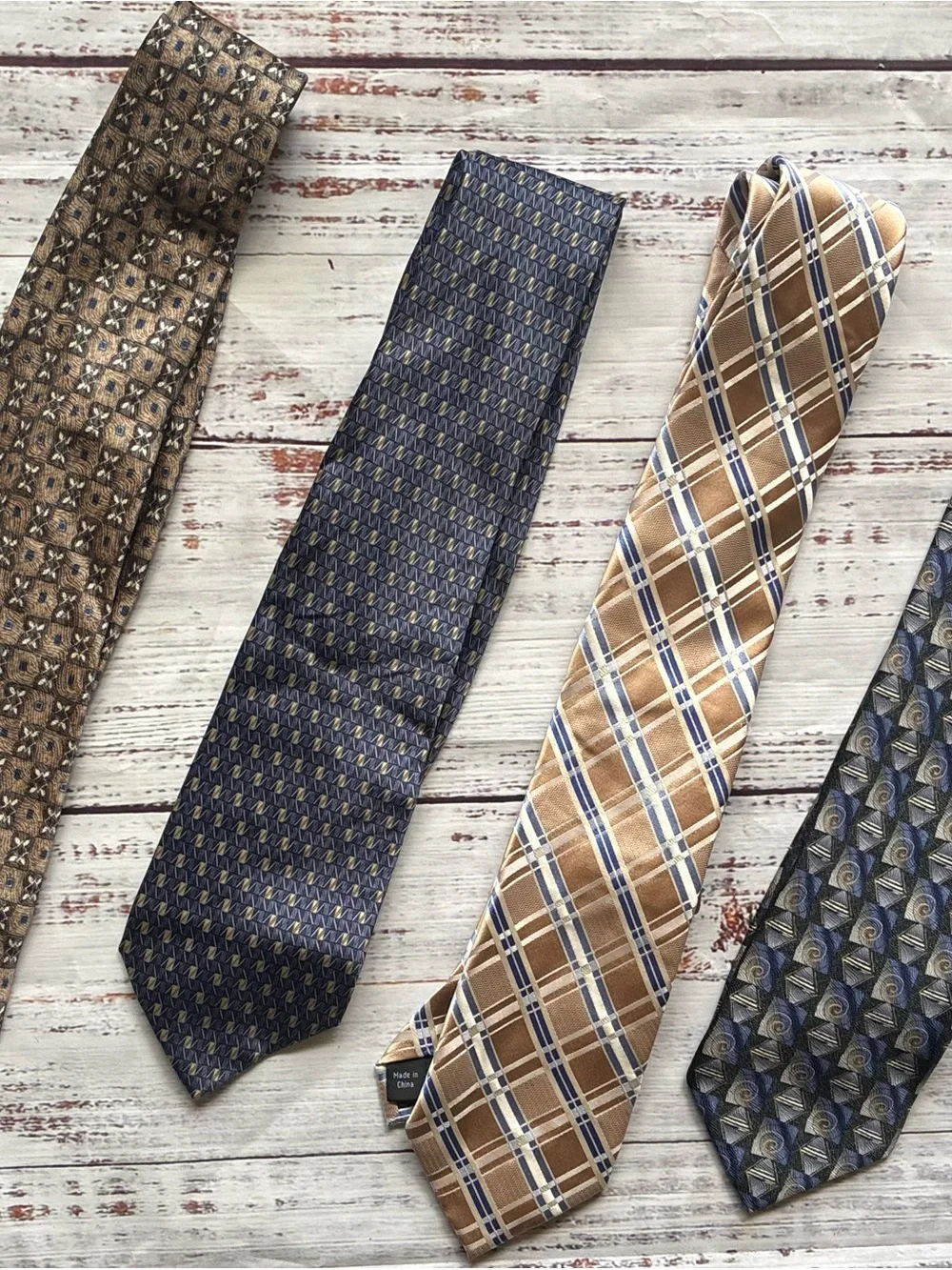 Joseph Abboud Vintage Tan and Navy Plaid Silk Ties Bundle